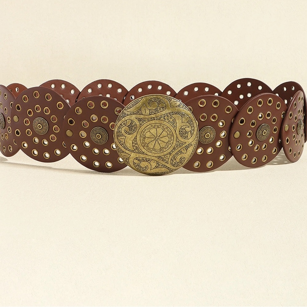 Bohemian Embroidered Disc Leather Belt - Picture 3 of 3